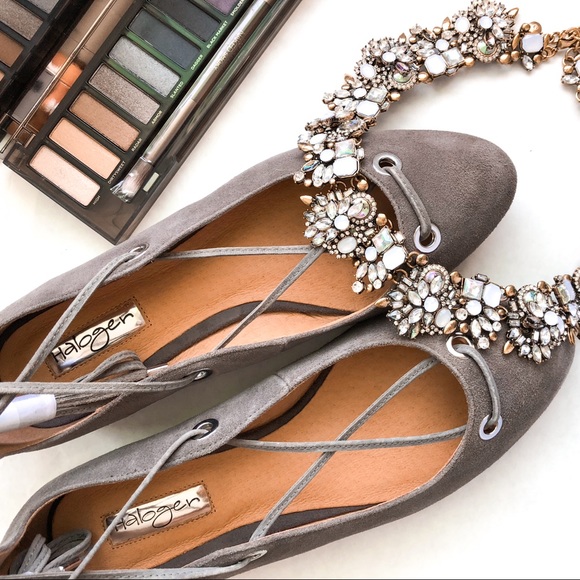 Halogen Nella Ghillie Flats in Gray Kidsuede - Picture 2 of 8